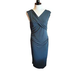 Lida Baday Women's Size Large Dark Aqua V-Neck Sleeveless Career Wedding Midi